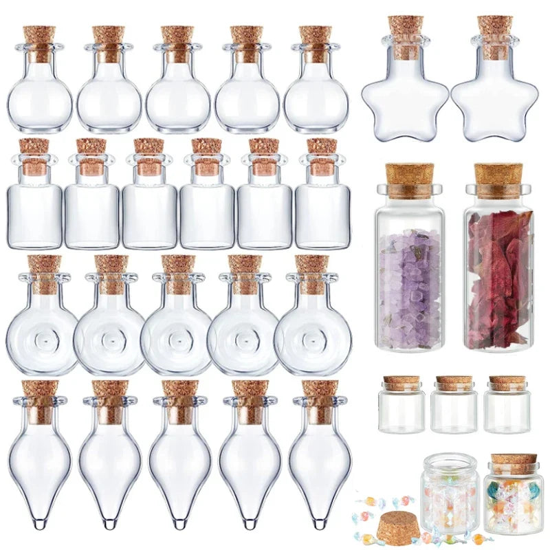 5-10pcs Small Cute Mini Cork Stopper Glass Bottles Vials