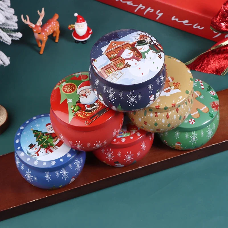 Tinplate Christmas Candy Tin Can with Lid Empty Box Candle
