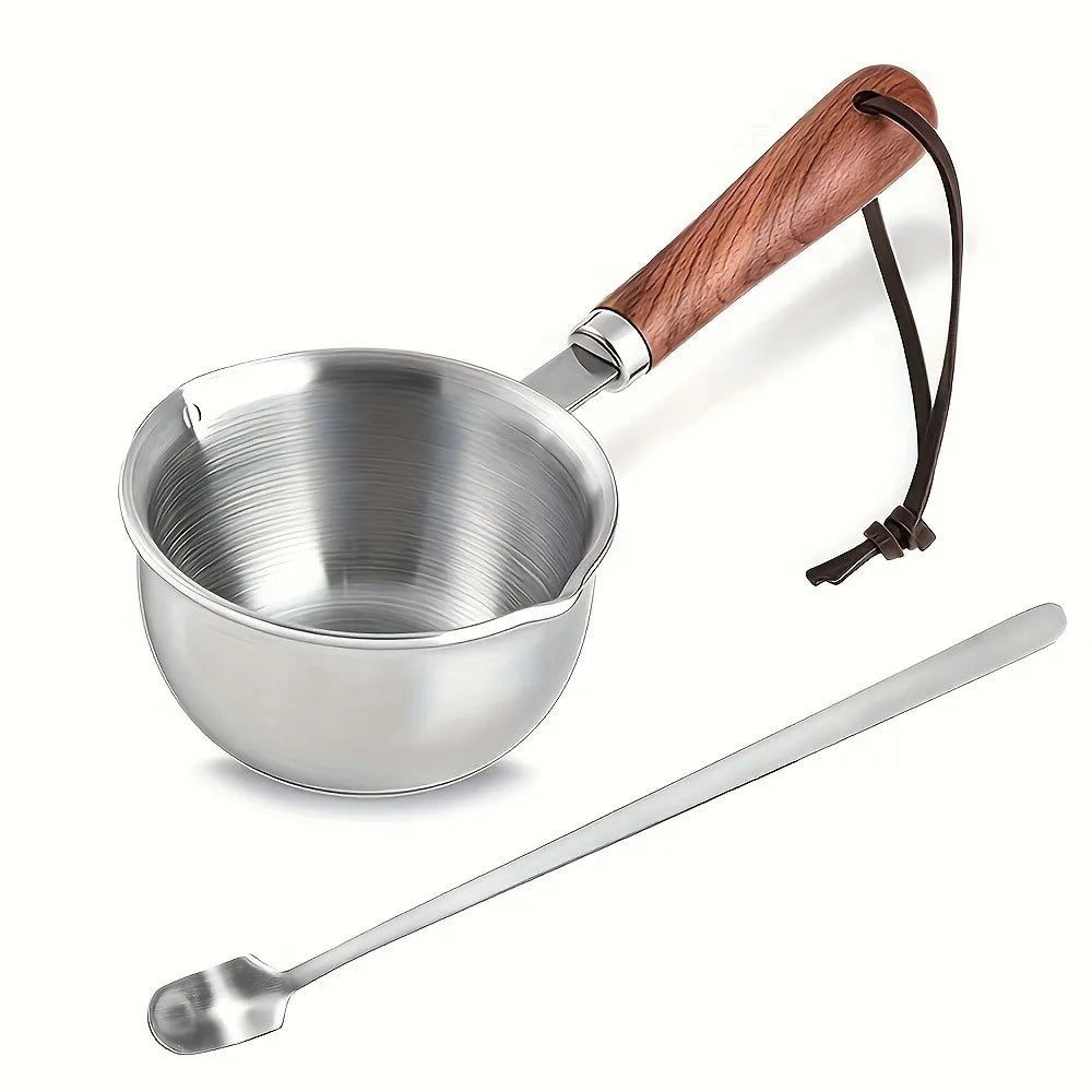 10oz Stainless Steel Pot with Wooden Handle for Candle Making