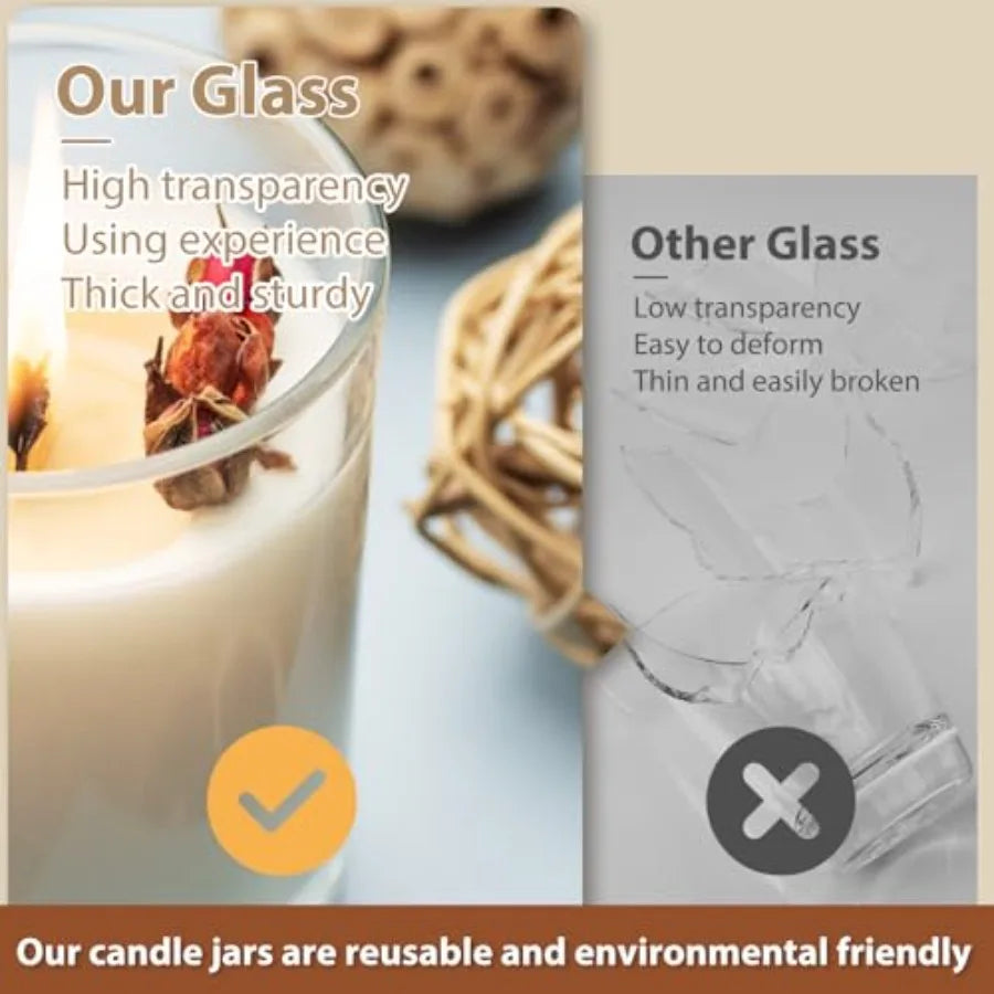 12 PCS 7 OZ Thick Glass Candle Jars with Wooden Lids Transparent