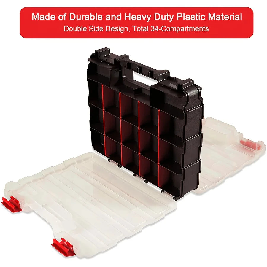 34-Compartment Tool Storage Box with Adjustable Divider