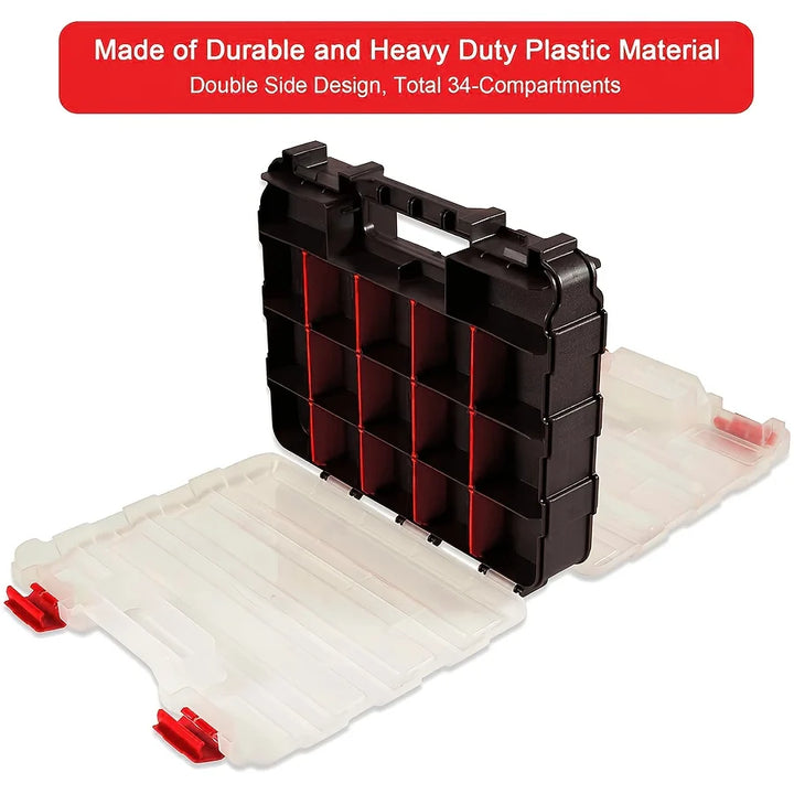 34-Compartment Tool Storage Box with Adjustable Divider