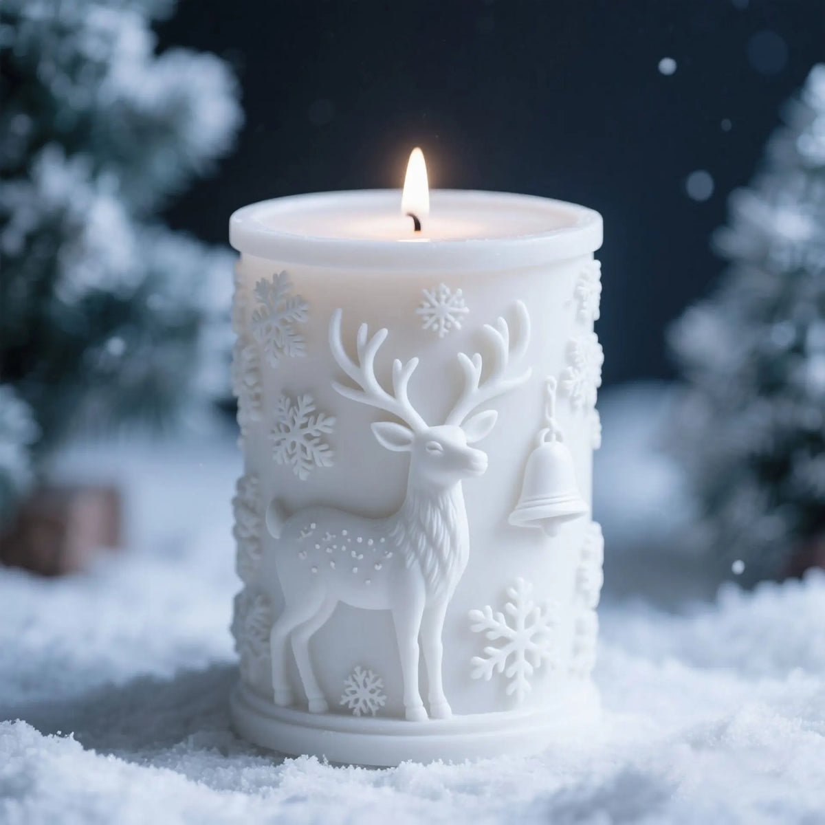 3D Relief Cylinder Christmas Snowflake Elk Silicone Candle Mold