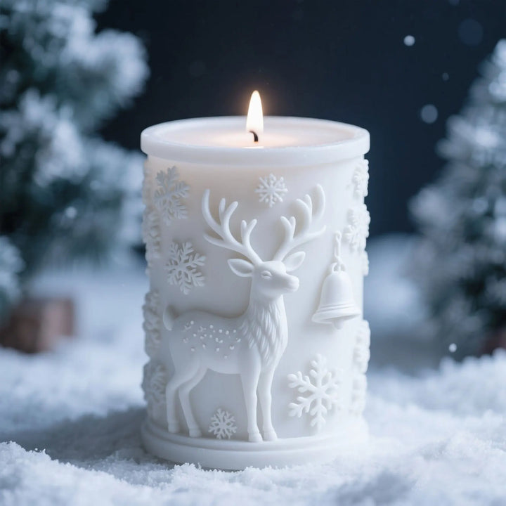 3D Relief Cylinder Christmas Snowflake Elk Silicone Candle Mold