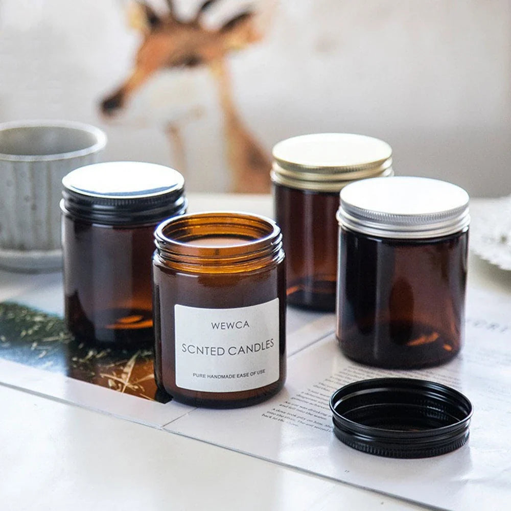 Empty Candle Jars 8oz Amber Glass Jars with Lids and Labels