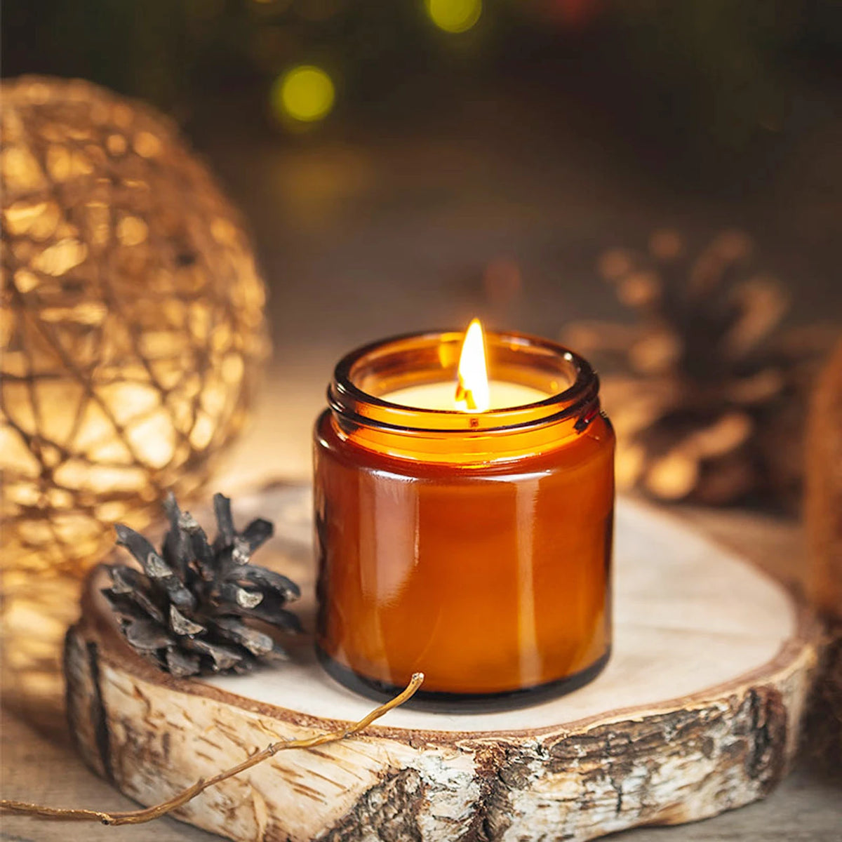 Glass Candle Jars 4oz Amber Round Glass Jars with Lids
