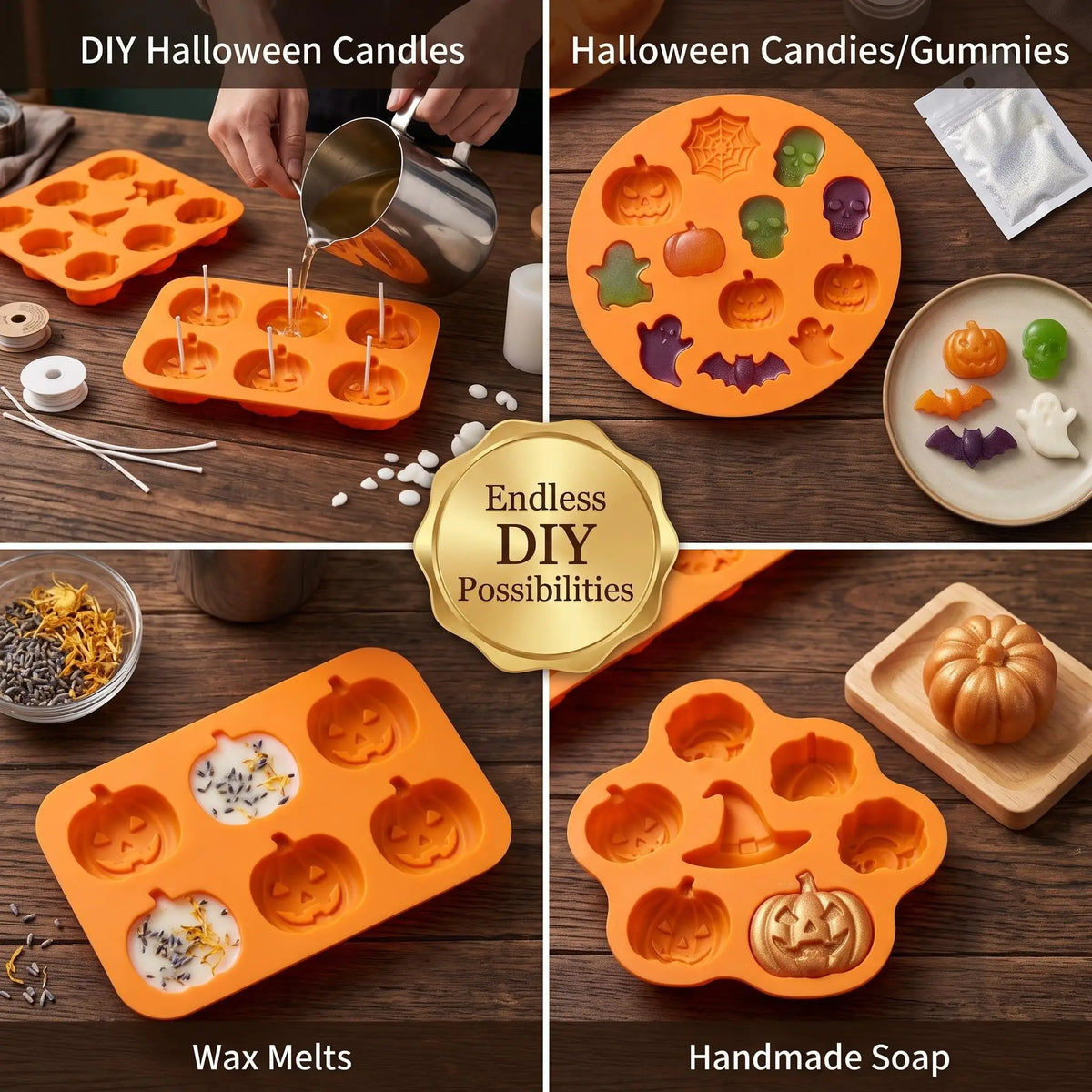 Pumpkin Ghost Skull Halloween Candle Molds Silicone Mold Set