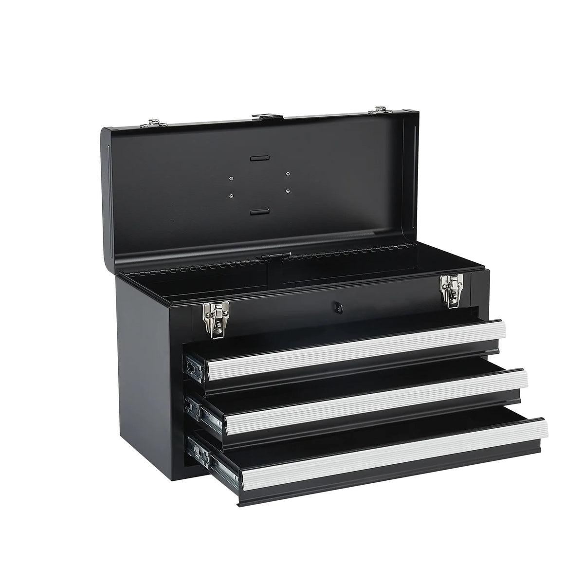 SucceBuy 20in 3-Drawer Metal Tool Box Black Red Tool Chest