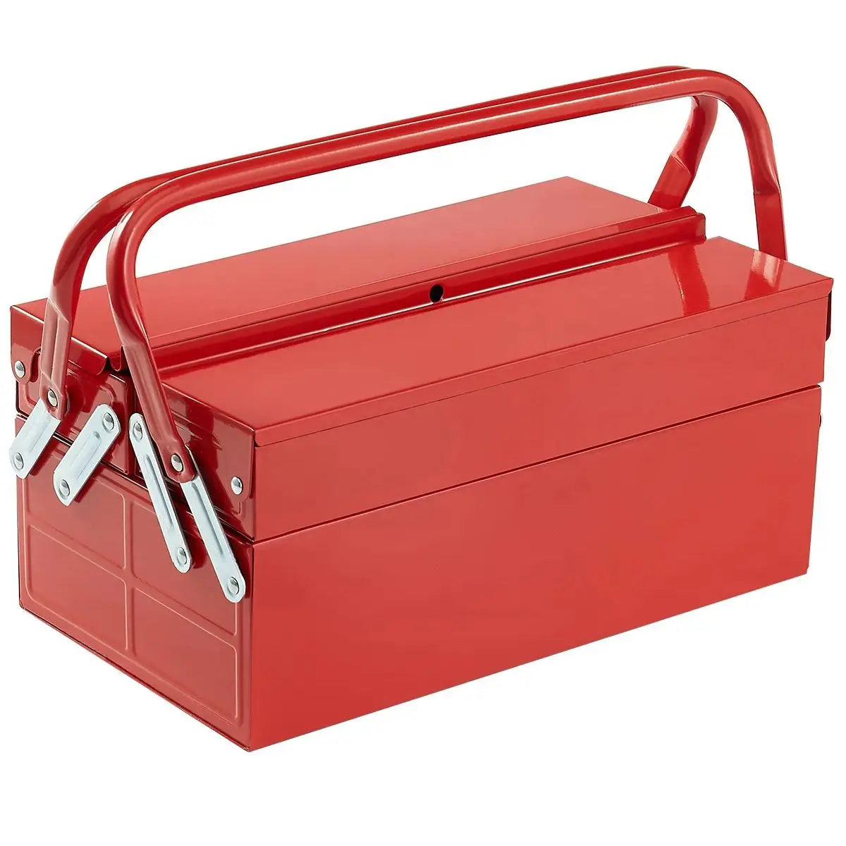 SucceBuy Metal Tool Box 2-Tier 3-Tray Portable Folding