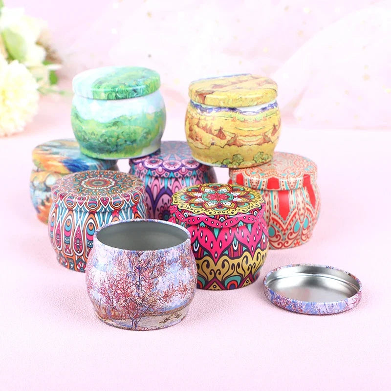 Vintage Candle Tin Can Candy Cookie Storage Box Dry Spice